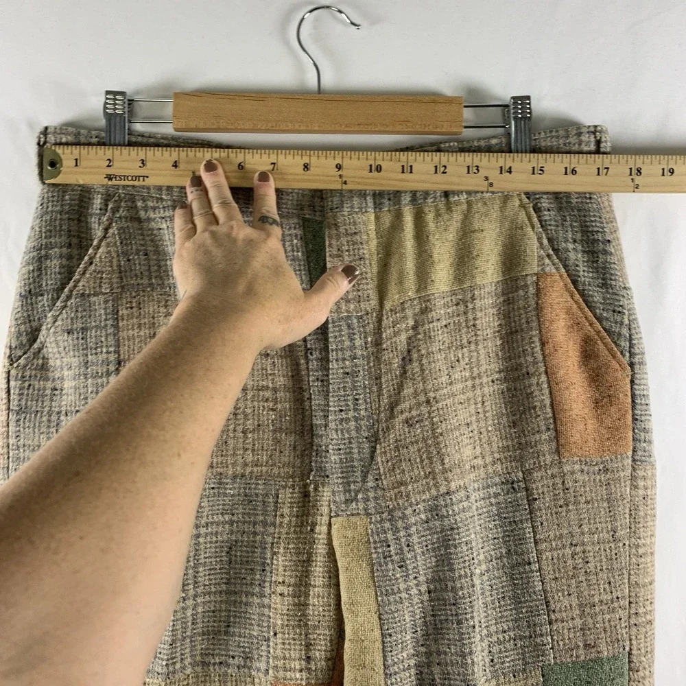 Vintage 70s Mens Patchwork Wool Tweed Pants 34x30 Lined MCM Retro Donegal Pastel